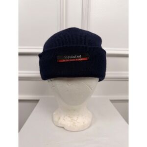 Insulated Navy Blue Thermal Knit Beanie Hat One Size